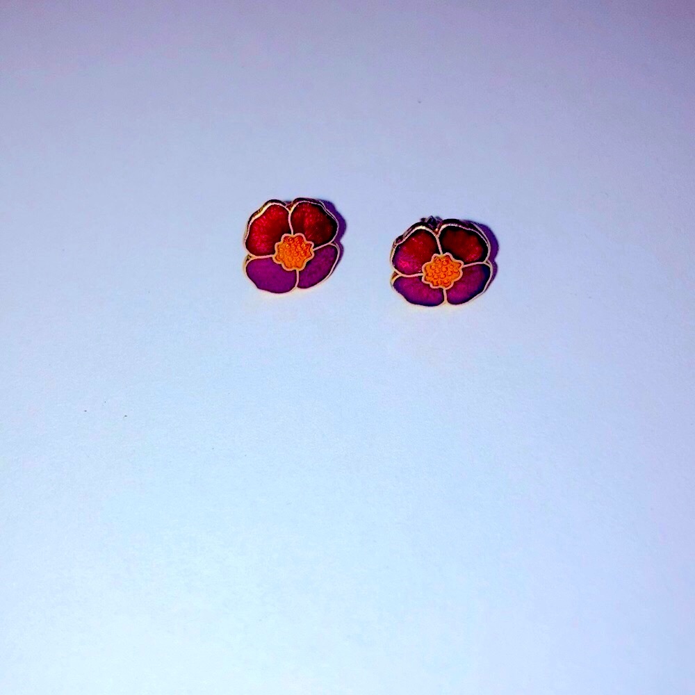 Small Cloisonné Flower Studs - Picture 1 of 5